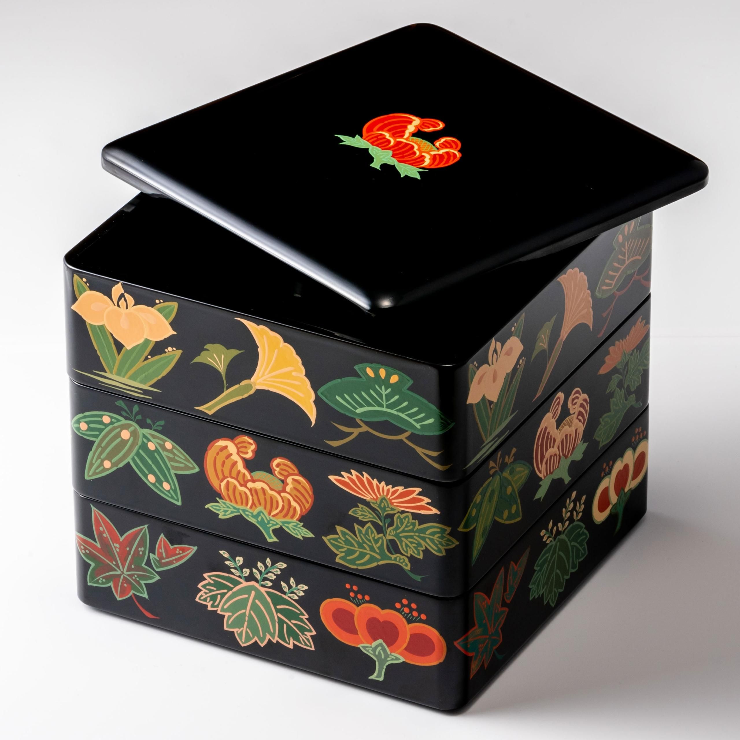 丸三漆器秀ひら塗り重箱3段松