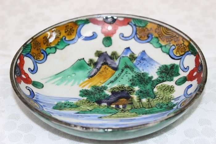 古九谷 九谷焼 藍九谷 染付 山水 蔵出し 舟形皿 5客 古九谷 九谷焼 藍