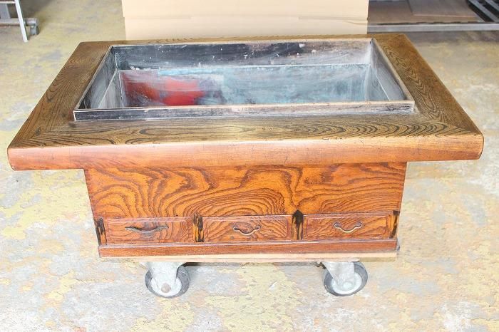 アンティーク大型火鉢昭和レトロ丸太くりぬき火鉢欅ケヤキ灰付き