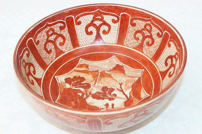 中国美術 唐人 山水 九谷焼 九谷風赤絵飾り水差/1個 中国美術 唐人