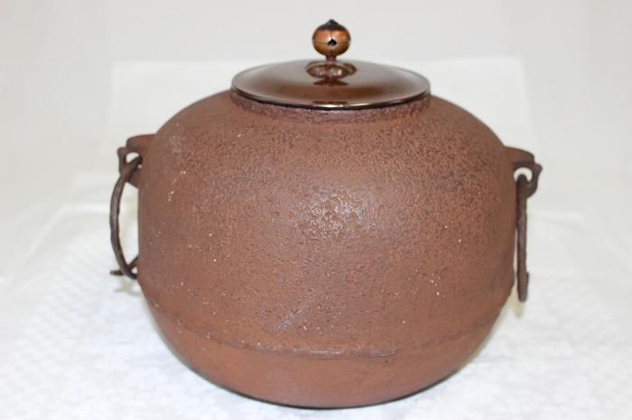 茶道具 霰様口丸釜 茶釜 釜師 大西浄古 共箱 茶釜 江戸