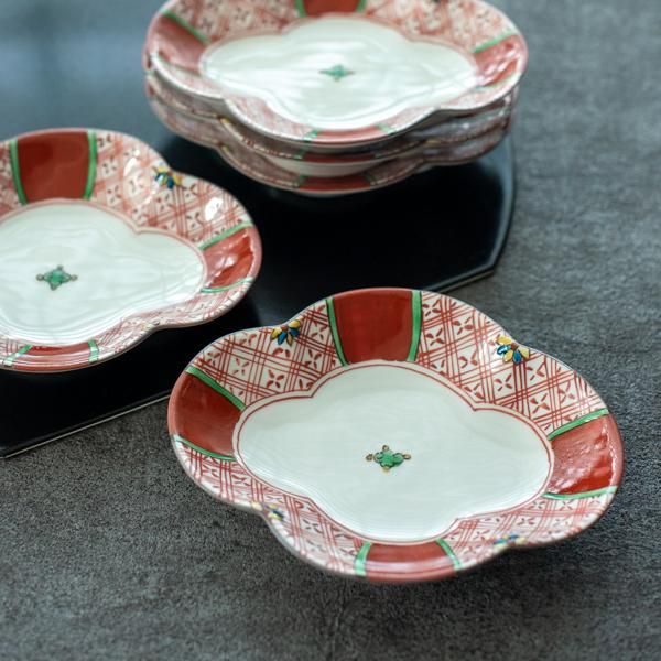 九谷焼 古九谷 大日本九谷製 赤絵金彩 玉露茶碗 煎茶器 5客 M