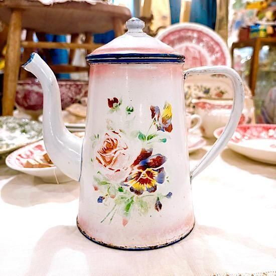 フランスアンティーク ホーロー製ポット／カフェティエール レッド