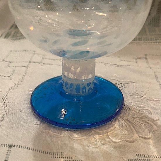 日本 ＊ 昭和初期頃 ＊ 氷コップ ＊ 水玉 ＊ ブルー ＊ なつめ型