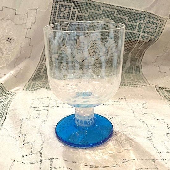 大正時代〜昭和初期頃赤縁乳白色珍品輪花氷コップ幾何学模様14✕9