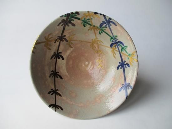 茶道具 古物品 菓子鉢 萬古 トルコ釉 水玉透かし 加賀瑞山 木箱入