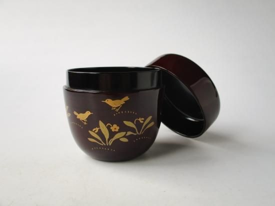 井伊宗観好 十二カ月茶器写溜塗 菫に雲雀蒔絵中棗 (共箱)塗師 広哲