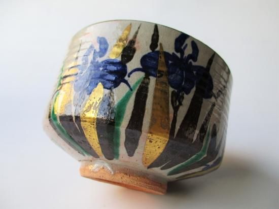 万古焼 菖蒲絵茶碗 (共箱)加賀瑞山 - 茶道具販売 栗林園