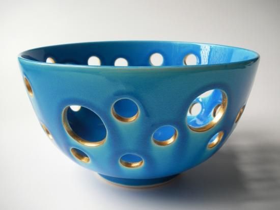 浅黄交趾 水玉透菓子器 (共箱) 中村翠嵐 - 茶道具販売 栗林園