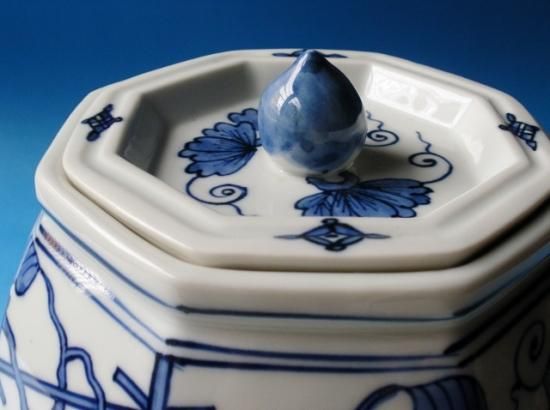 T718 水指 『染付 葡萄棚』『西村徳泉 造』 共箱 茶道具 染付 葡萄