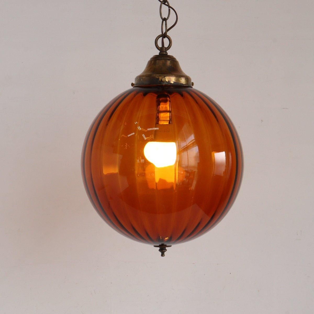 ヴィンテージ アンバーガラス ペンダントライト アメリカ アンティーク