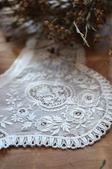 アンティークフランス 透かしと盛上げ手刺繍のガロンレース スカラップ