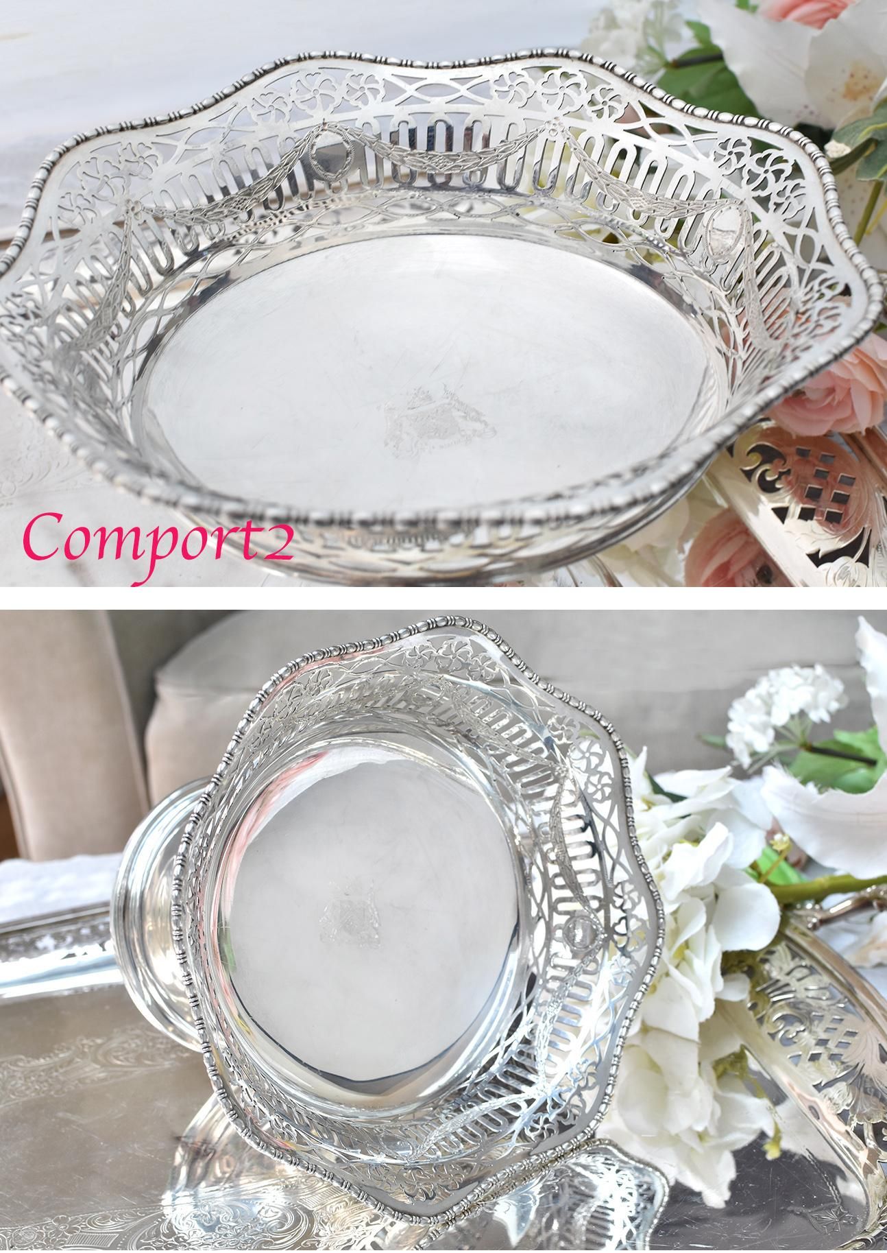 英国アンティークシルバー【純銀】1914年 透かしのコンポート 466g