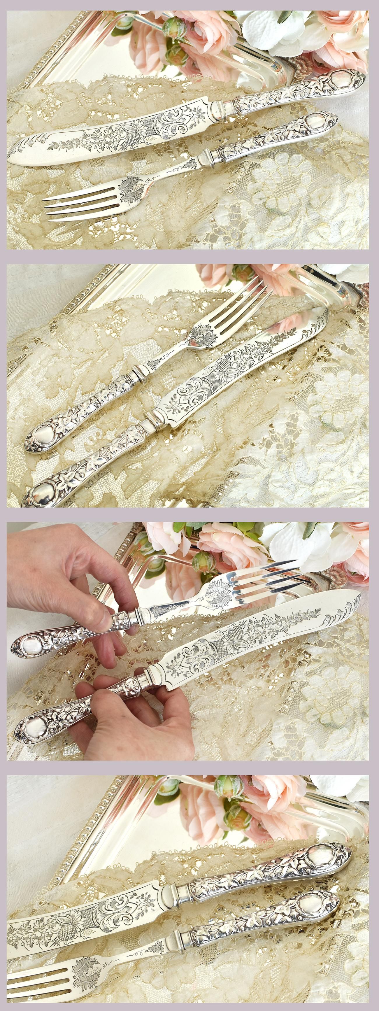 英国アンティーク銀器【シルバープレート】サービングナイフ＆フォーク