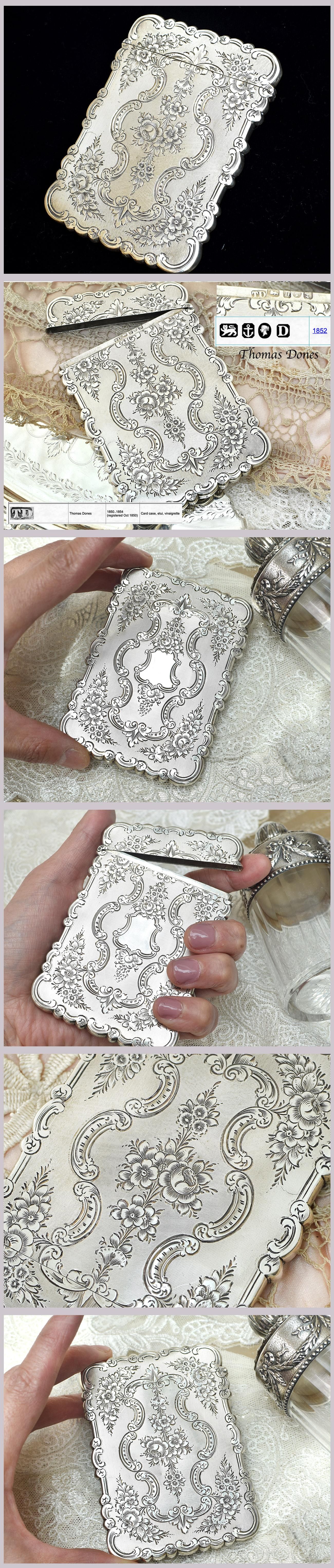 英国アンティーク銀器【純銀】1852年 薔薇のカードケース Thomas Dones