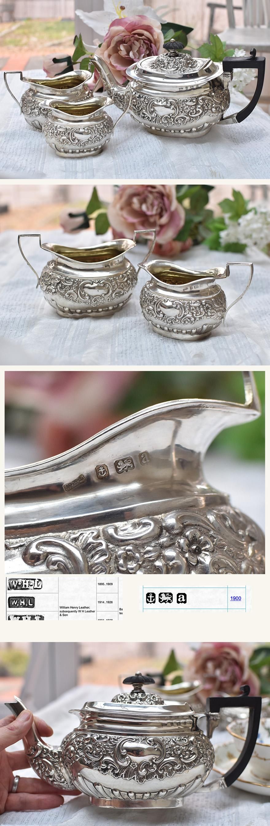 英国アンティーク銀器【純銀】1900年 ヴィクトリアンティーセット