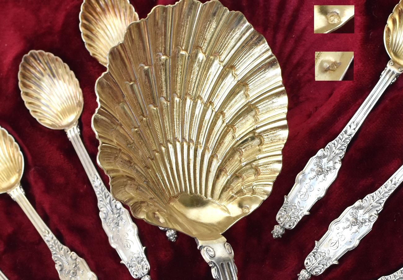 仏アンティーク銀器【銀950（95%）】サービング&スプーン12本セット