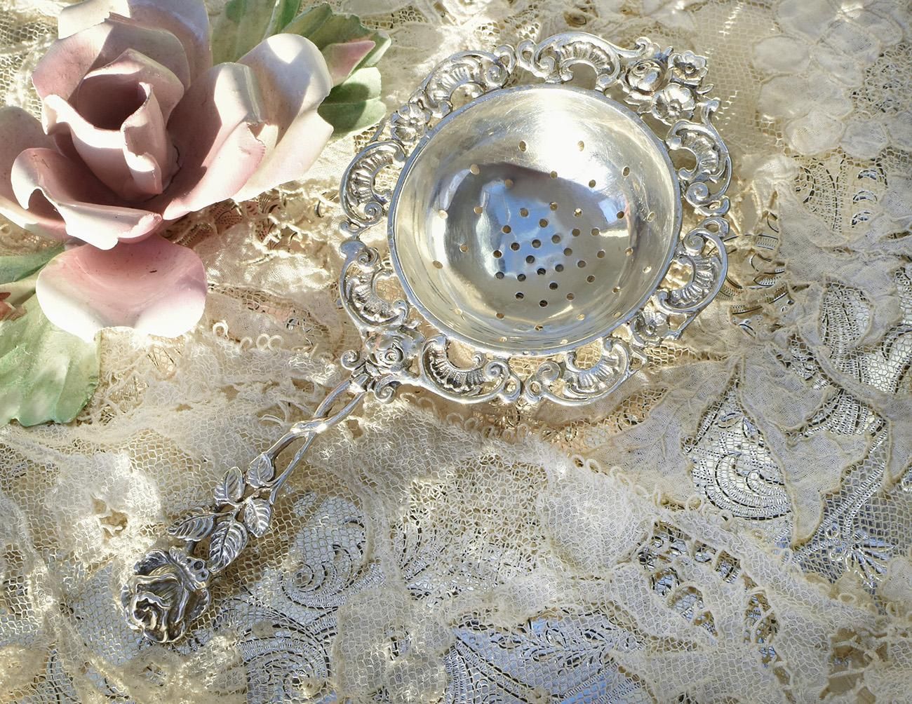 ドイツ銀器【銀835】薔薇のティーストレーナー◇ - Edwardian Dreams