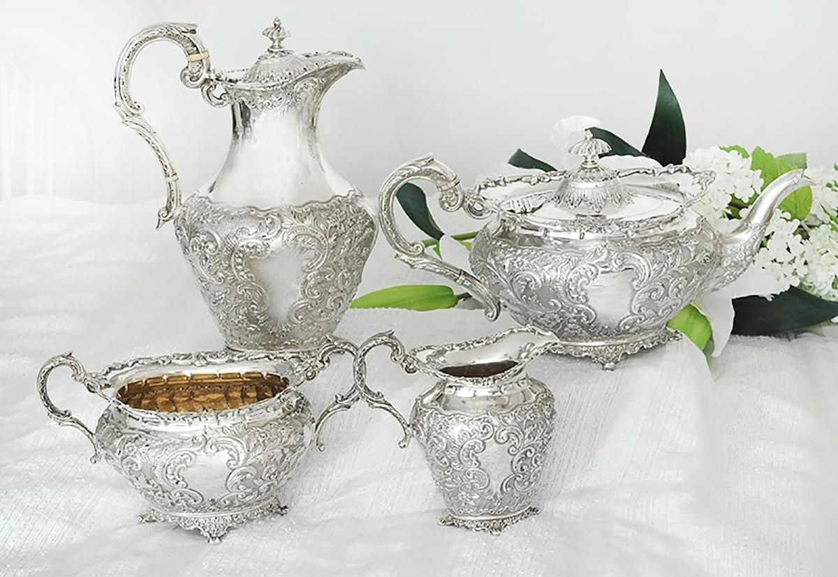 英国アンティーク銀器【純銀】1897年 ティーサービス4点セット Glasgow