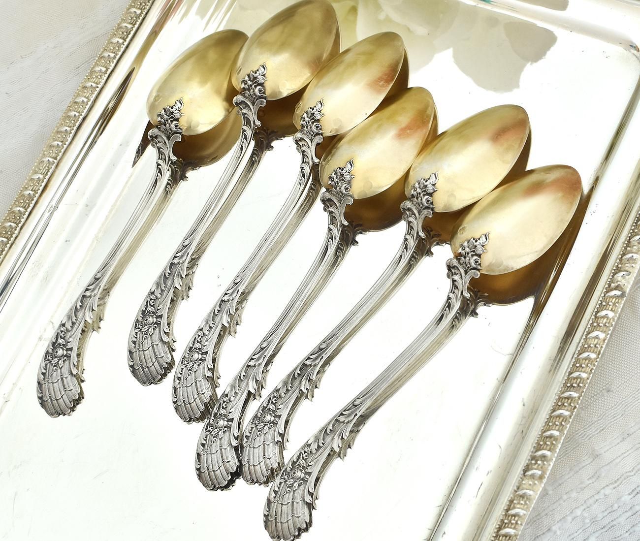 仏アンティーク銀器【銀950】ティースプーン6本セット Henry Soufflot