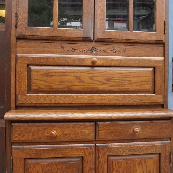 勇峰工芸（新） 雅 花柄キャビネット ナラ材家具 北海道手作り家具