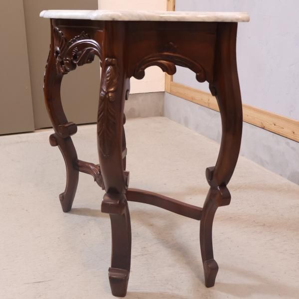 イタリア製 大理石 猫足コンソールテーブル、天使置物、真鍮コンポート