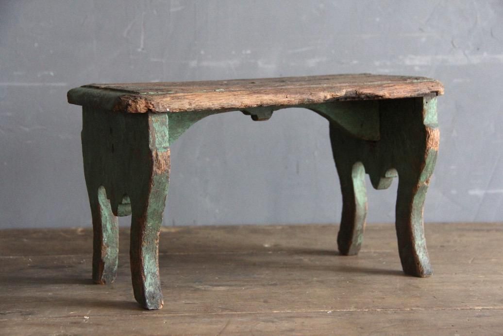 フランスアンティーク 緑ペイントの木製スツール・踏み台 - L'atelier