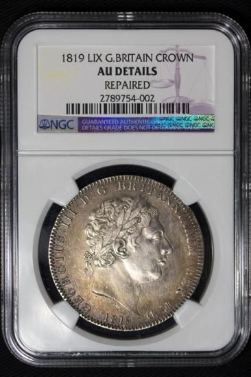 イギリス Great Britain ジョージ3世 クラウン銀貨 1819年LIX NGC AU