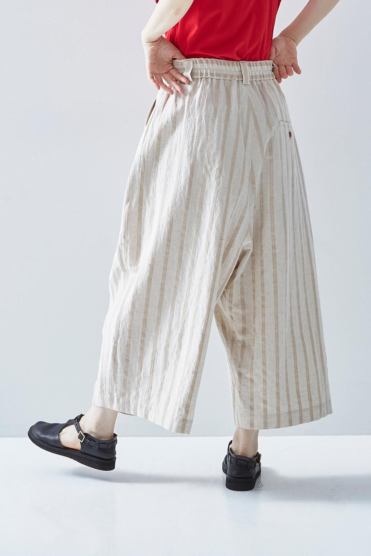 cotton linen gaucho pants ～stripe～ - atelier naruse｜Online