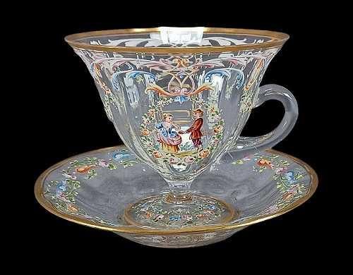 アンティーク ロブマイヤー 手描きエナメル盛上げ金彩 ペアのダンス 八