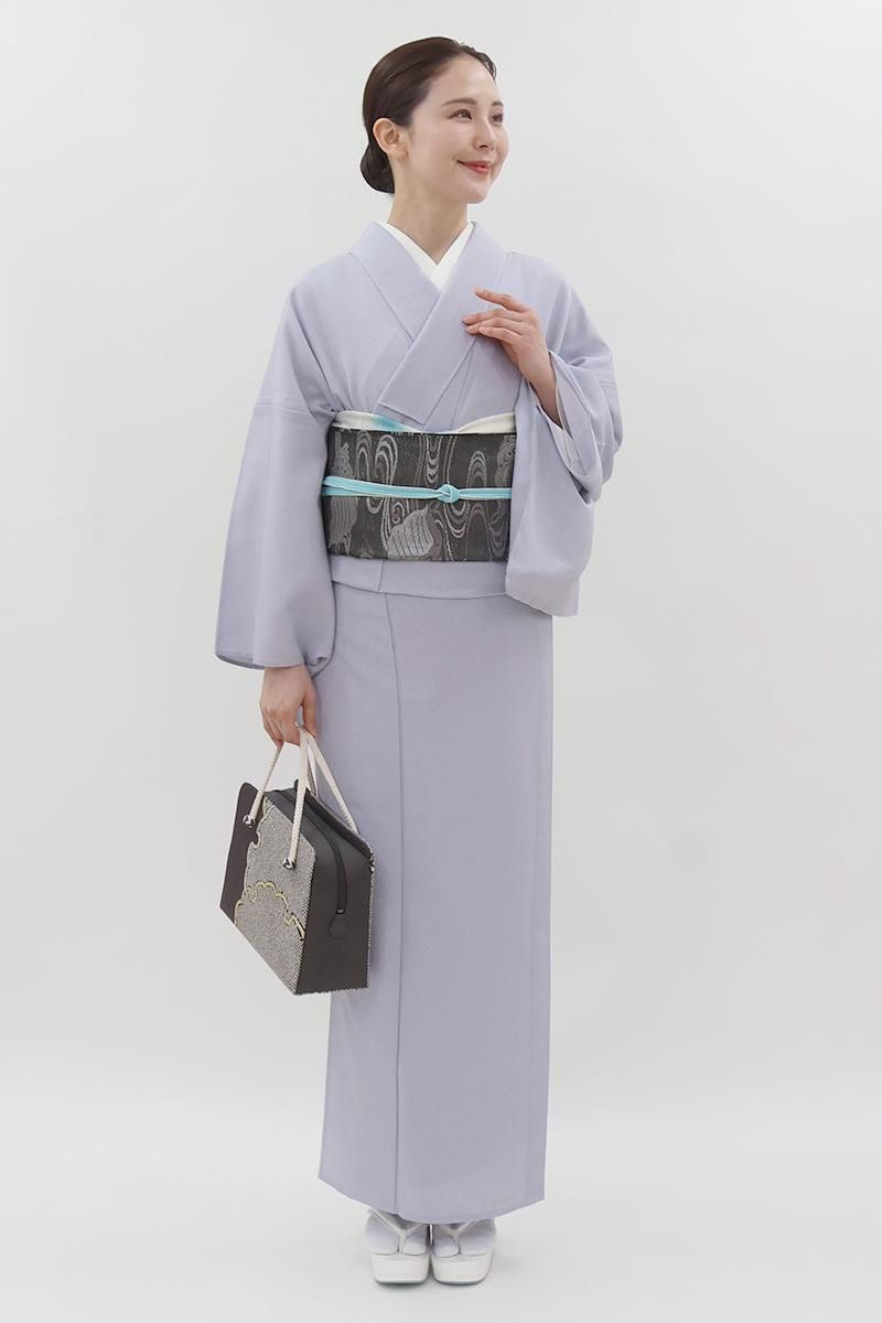 銀座【C-3140-2】単衣 江戸小紋 藤鼠色 行儀（反端付）（N） :身丈157