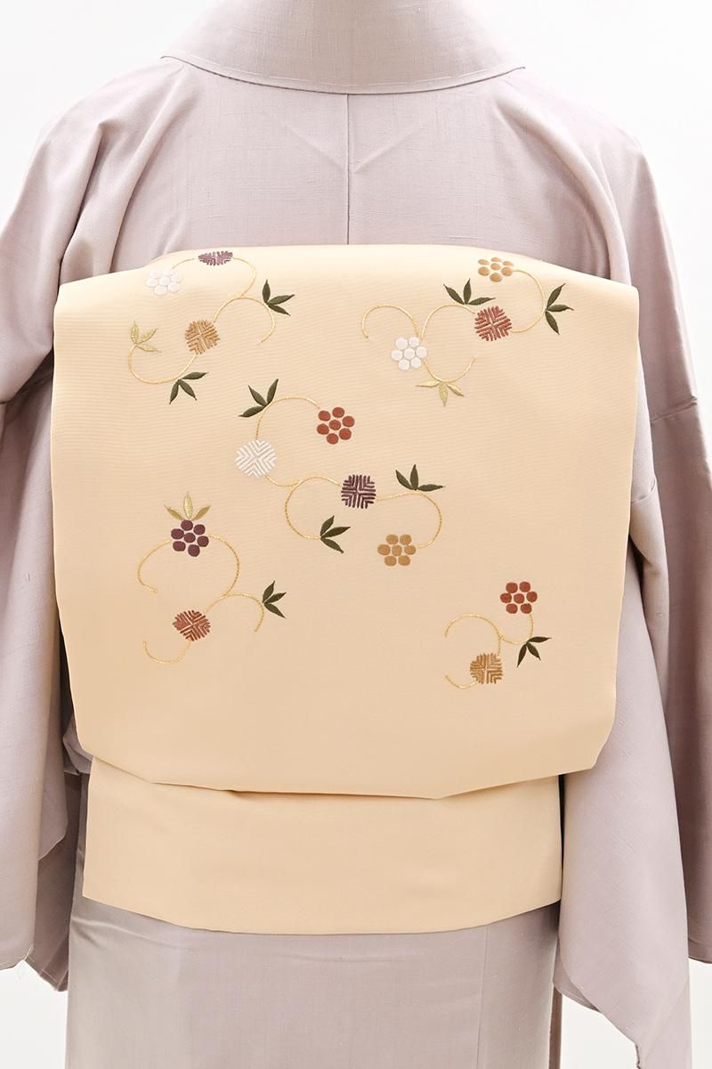 銀座【H-0847】刺繍 名古屋帯 蜂蜜色 笹蔓文 - 銀座きもの青木｜長く