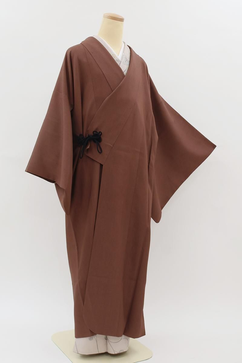 銀座【E-2378】紬地 道中着 煎茶色 無地（落款入） :身丈125/裄68.5