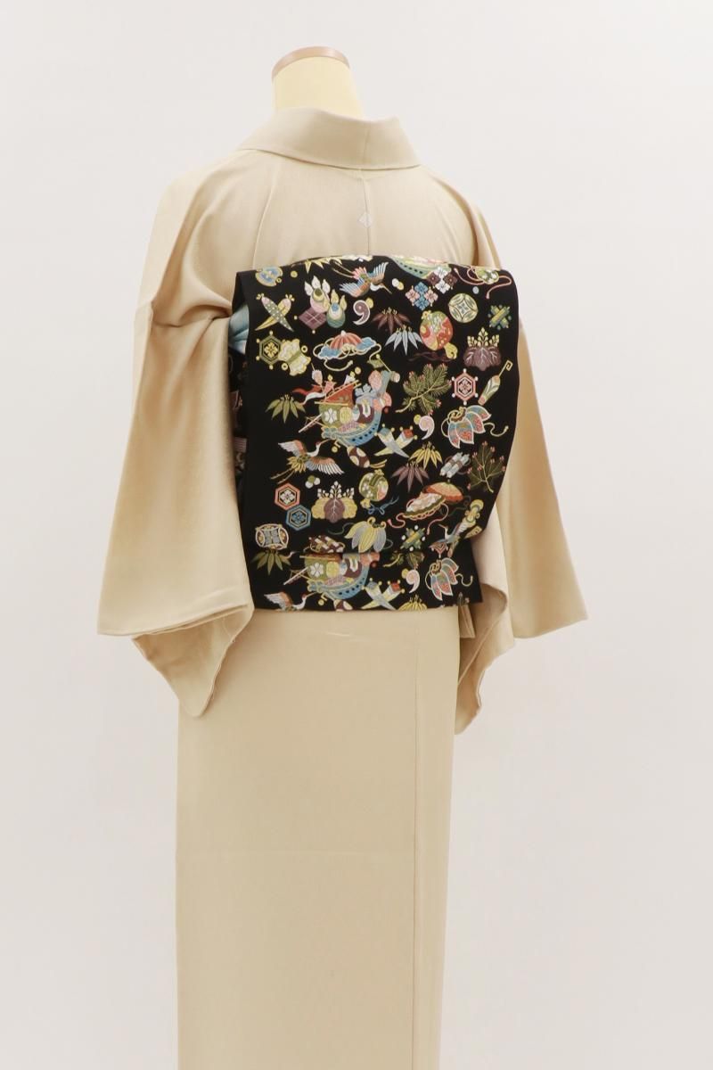 銀座【L-8693】西陣 山下織物製 袋帯 黒色 宝尽くし文 - 銀座きもの