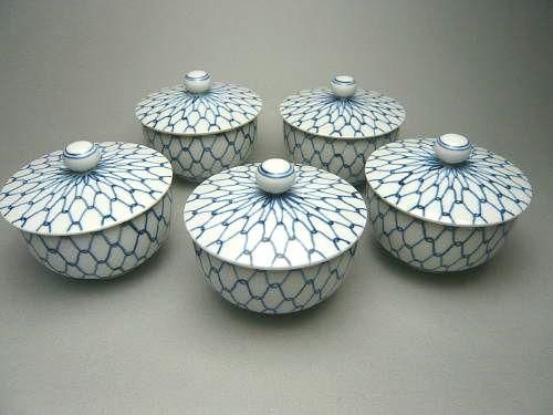 染付網目蓋付汲出碗揃 芳山 - 京焼清水焼 松韻堂