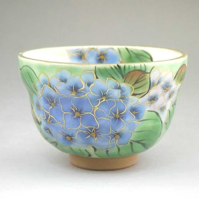 織部五草花お茶呑茶碗 陶あん 紫陽花単品 - 京焼清水焼 松韻堂