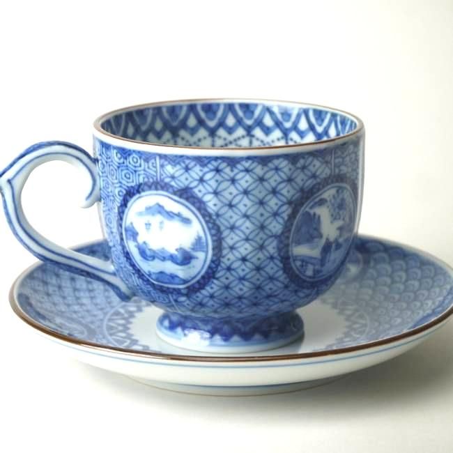 丸紋山水コーヒー碗皿 昭阿弥 - 京焼清水焼 松韻堂