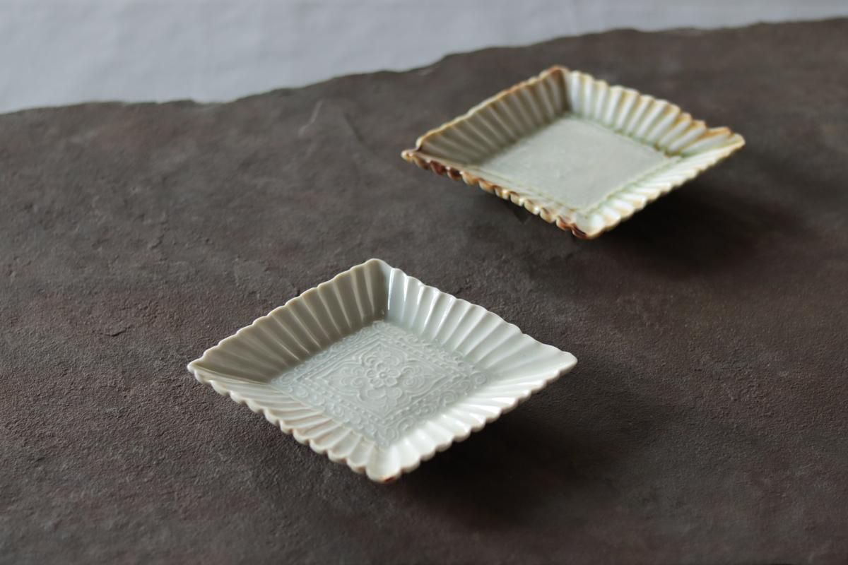 美品 未使用 村田森さん 青瓷輪花菱形皿 【公式通販】