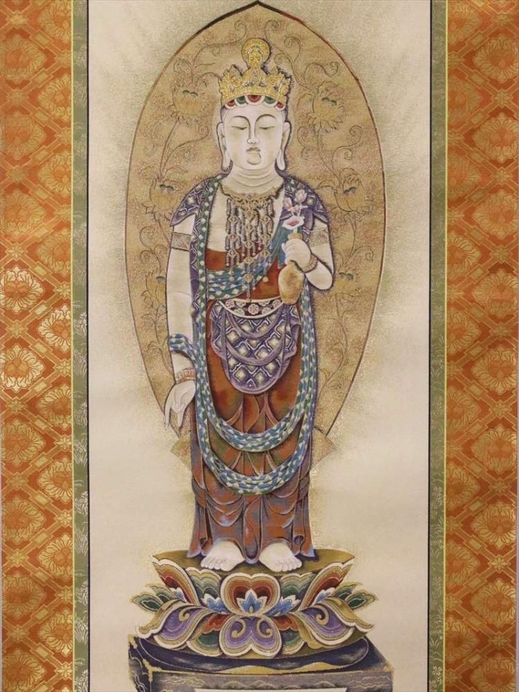 掛け軸 西陣織 美品 掛け軸 西陣織 那智の滝 観音出現図 太巻き付 西国