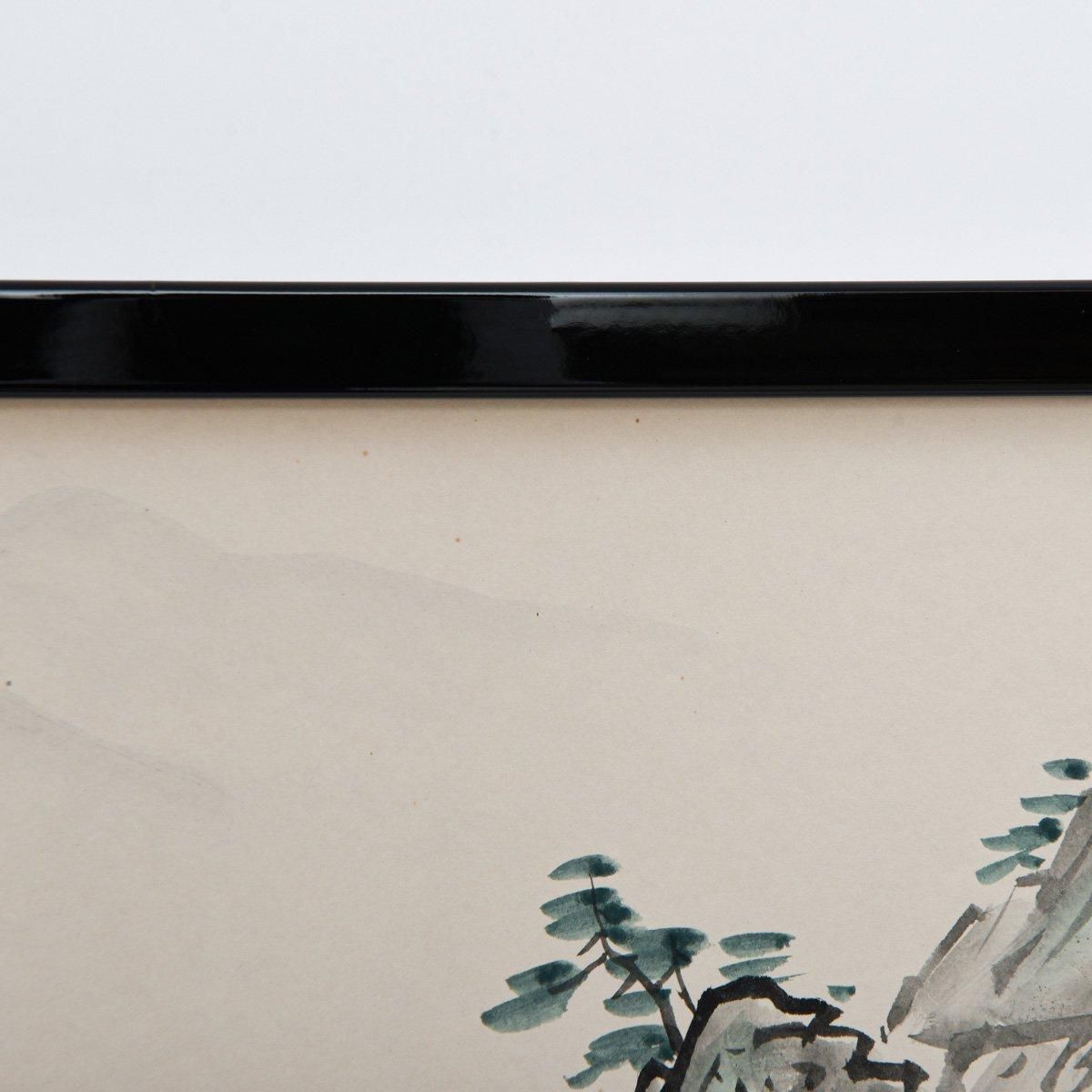 水墨画 黒と青緑の風景画27✖️25フレームなし 水墨画 黒と青緑の風景