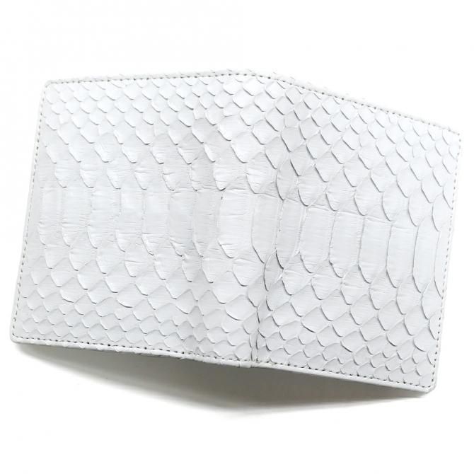 白いパイソン革[蛇革]無双財布：ボックス型小銭入れ付：ホワイト