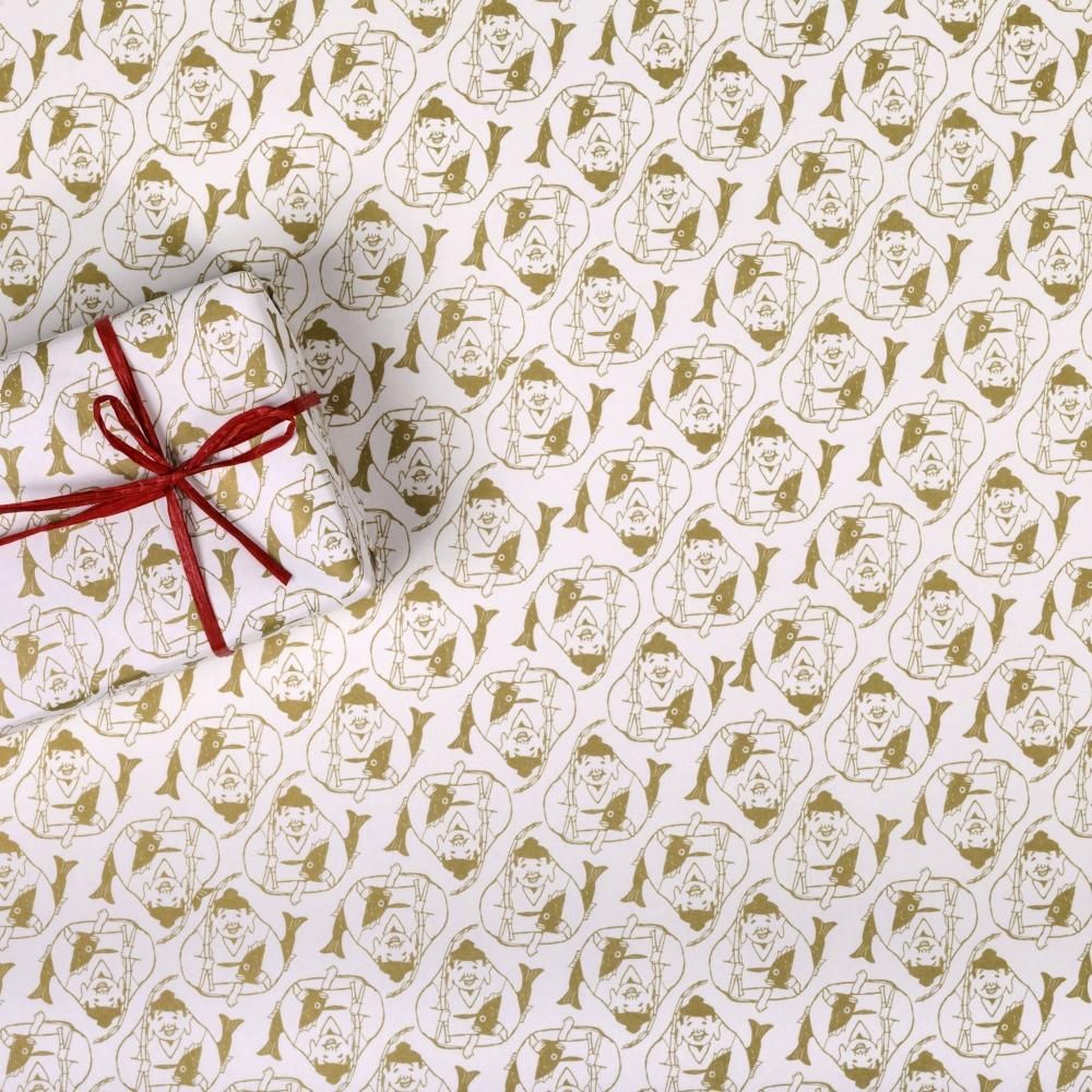 金のエビス様柄ラッピングペーパー/包装紙 5枚 - おしゃれな海外包装紙