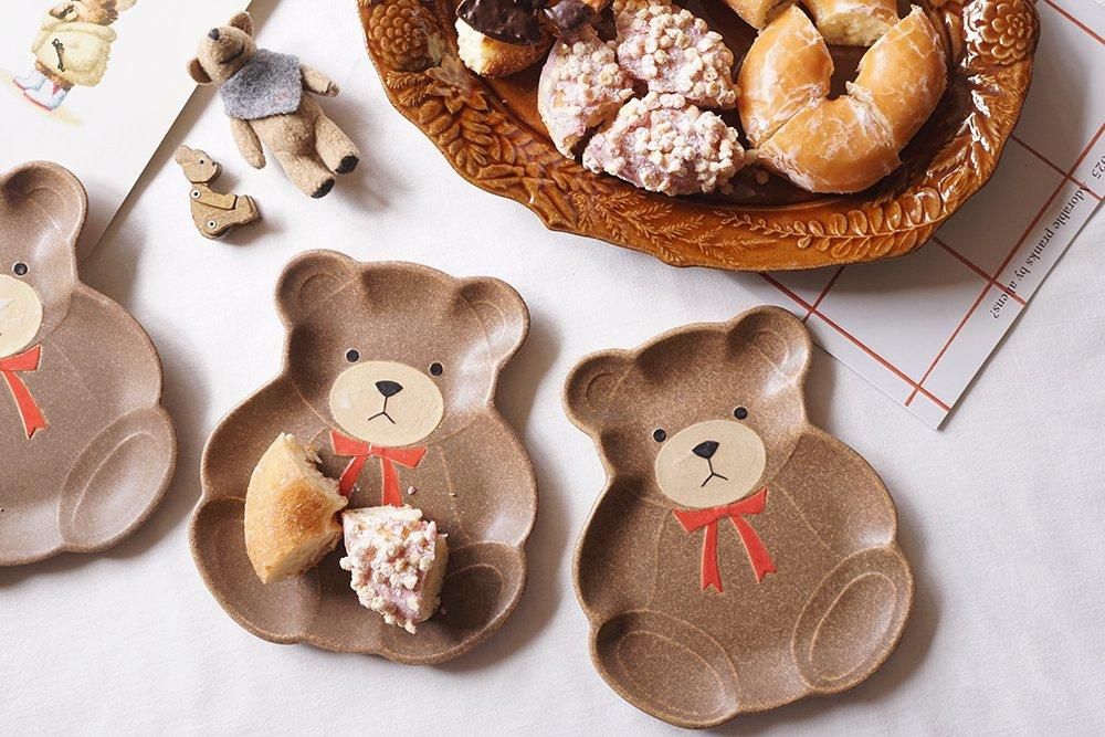 レ43 テディベアのお皿 - 益子焼の小さな窯元「よしざわ窯」- 生活