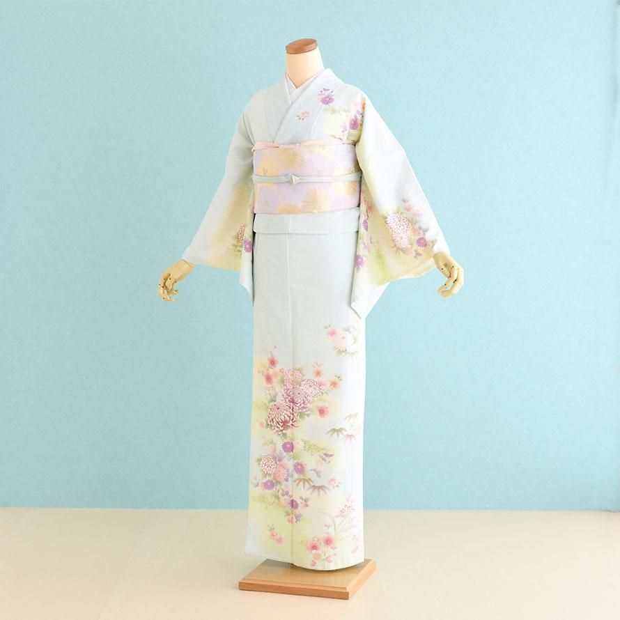 水色 花柄 訪問着 大きめ着物 水色 花柄 訪問着 大きめ着物 訪問着