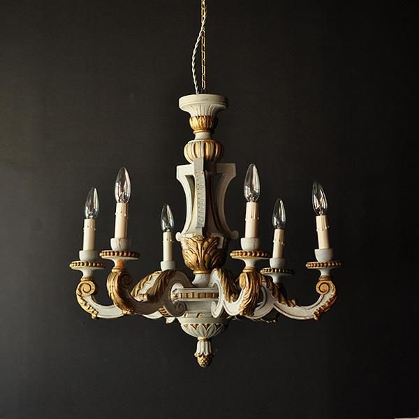 アンティーク木製6灯シャンデリア・2・アンティーク雑貨・家具の