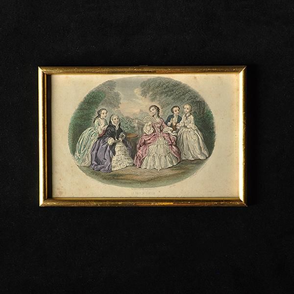 貴重 1900年作品 絵画 『100年前のフランス貴婦人』 手彩色