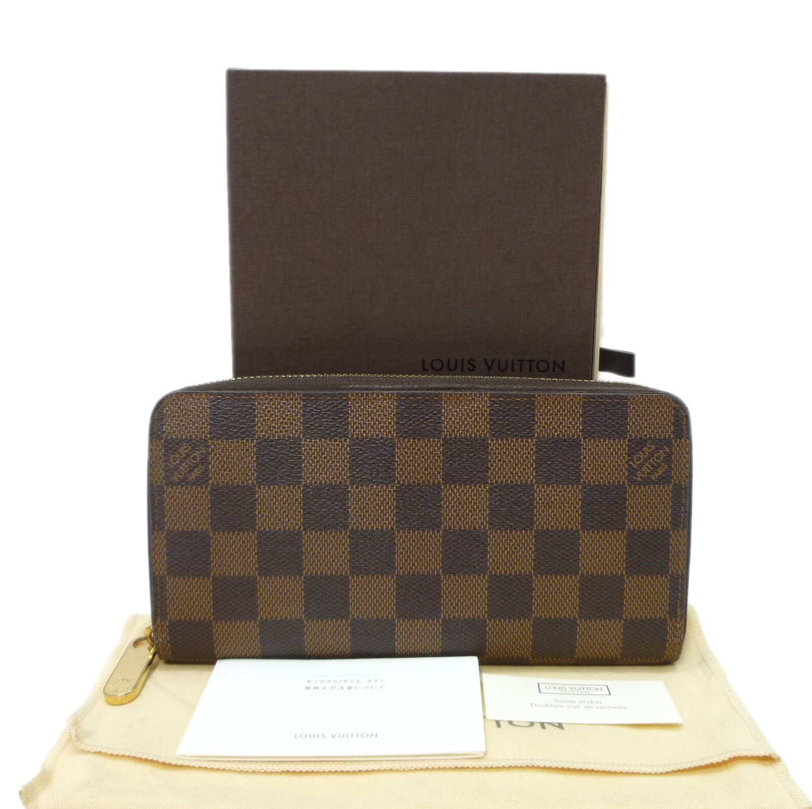 Authentic LOUIS VUITTON Zippy Wallet M60017 Damier Ebene Canvas