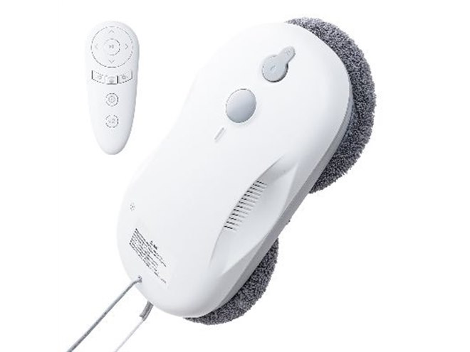 サンワ、窓に張り付いて自動で水拭きするリモコン付き窓拭きマシンを