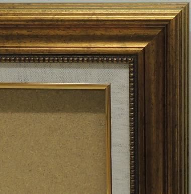 額縁】良品 F10☆木製油彩額・前面ガラス付き・黒・グレー布・金