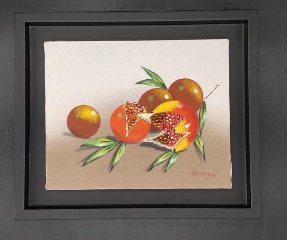 肉質油絵立てF10コスモスと静物額装仕上げ品田澤れいじ額装仕上げ品